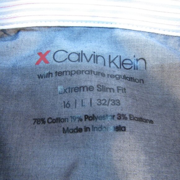 Calvin Klein Mens Extreme Slim Fit Button Down Shirt 16 L 32/33 White Gray - Picture 4 of 9